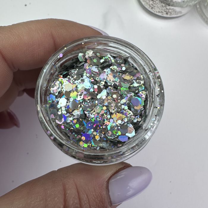 Срібло соти голографік глітер блискитки 25мл